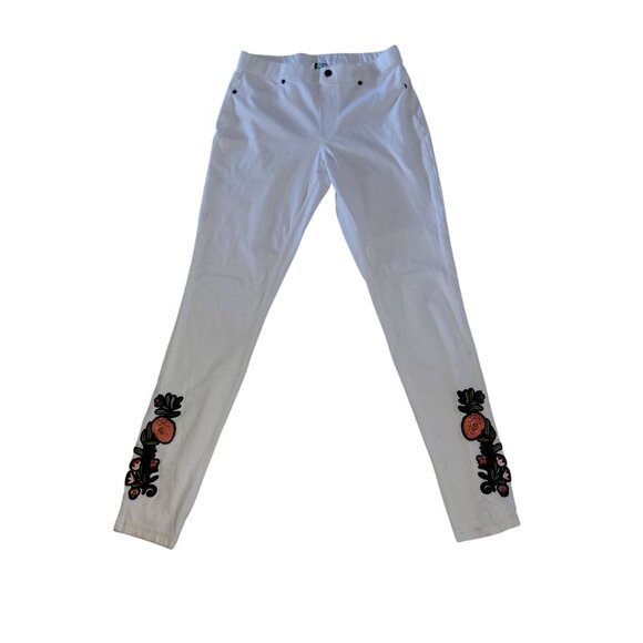 White Skinny Pants With Floral Embroidery Utopia M Cotton/Polyester/Spandex Blen - Picture 1 of 6